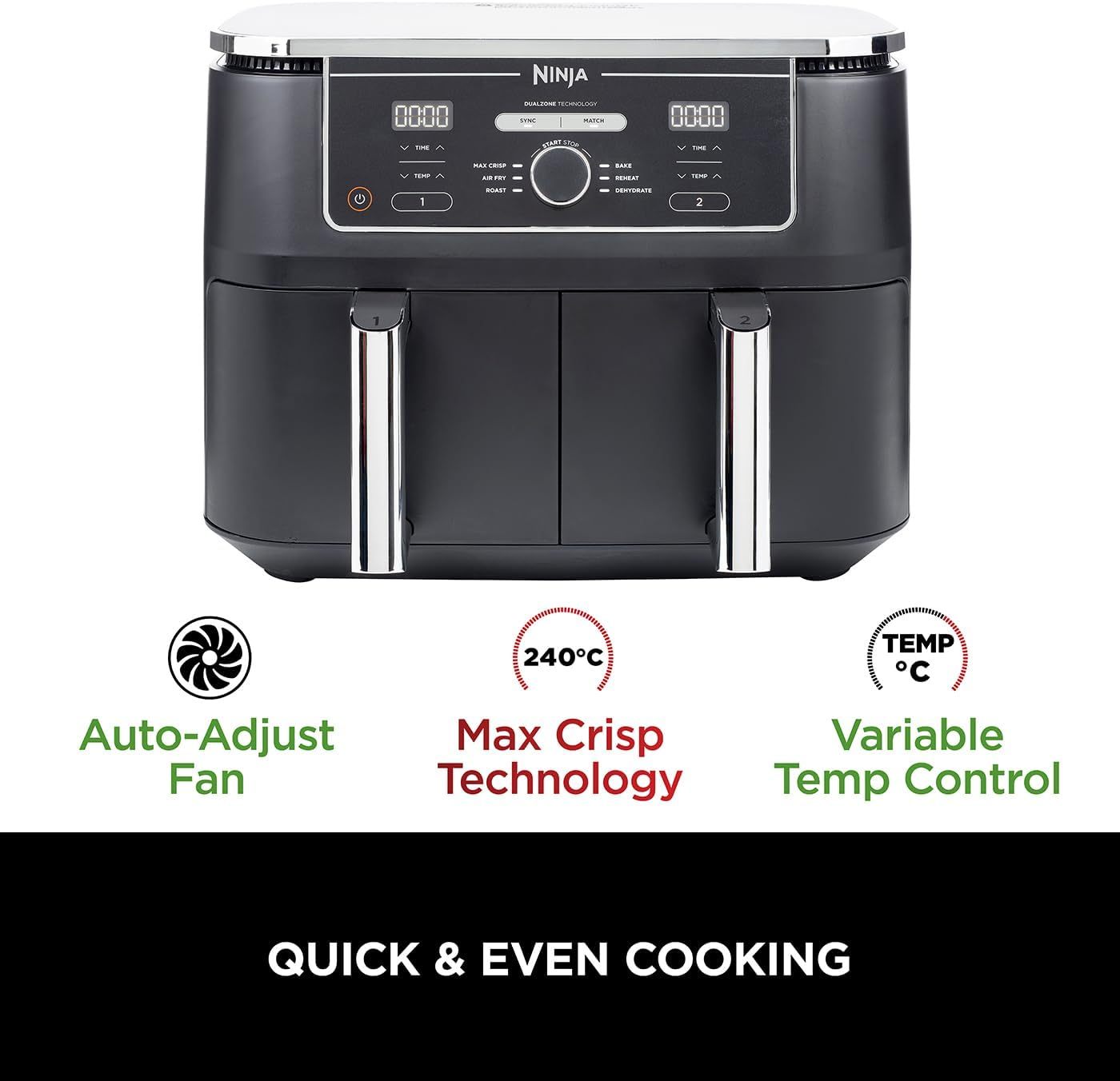 Ninja Foodi MAX Dual Zone Air Fryer, Amazon Exclusive, Tongs, 2 Drawers, 9.5L, 6-in-1, Use No Oil, Air Fry, Max Crisp, Roast, Bake, 8 Portions, Nonstick Dishwasher Safe Baskets, Copper/Black AF400UKCP
