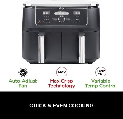 Ninja Foodi MAX Dual Zone Air Fryer, Amazon Exclusive, Tongs, 2 Drawers, 9.5L, 6-in-1, Use No Oil, Air Fry, Max Crisp, Roast, Bake, 8 Portions, Nonstick Dishwasher Safe Baskets, Copper/Black AF400UKCP