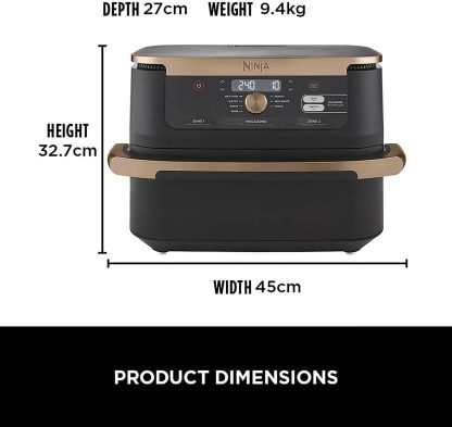 Ninja Foodi MAX Dual Zone Air Fryer, Amazon Exclusive, Tongs, 2 Drawers, 9.5L, 6-in-1, Use No Oil, Air Fry, Max Crisp, Roast, Bake, 8 Portions, Nonstick Dishwasher Safe Baskets, Copper/Black AF400UKCP