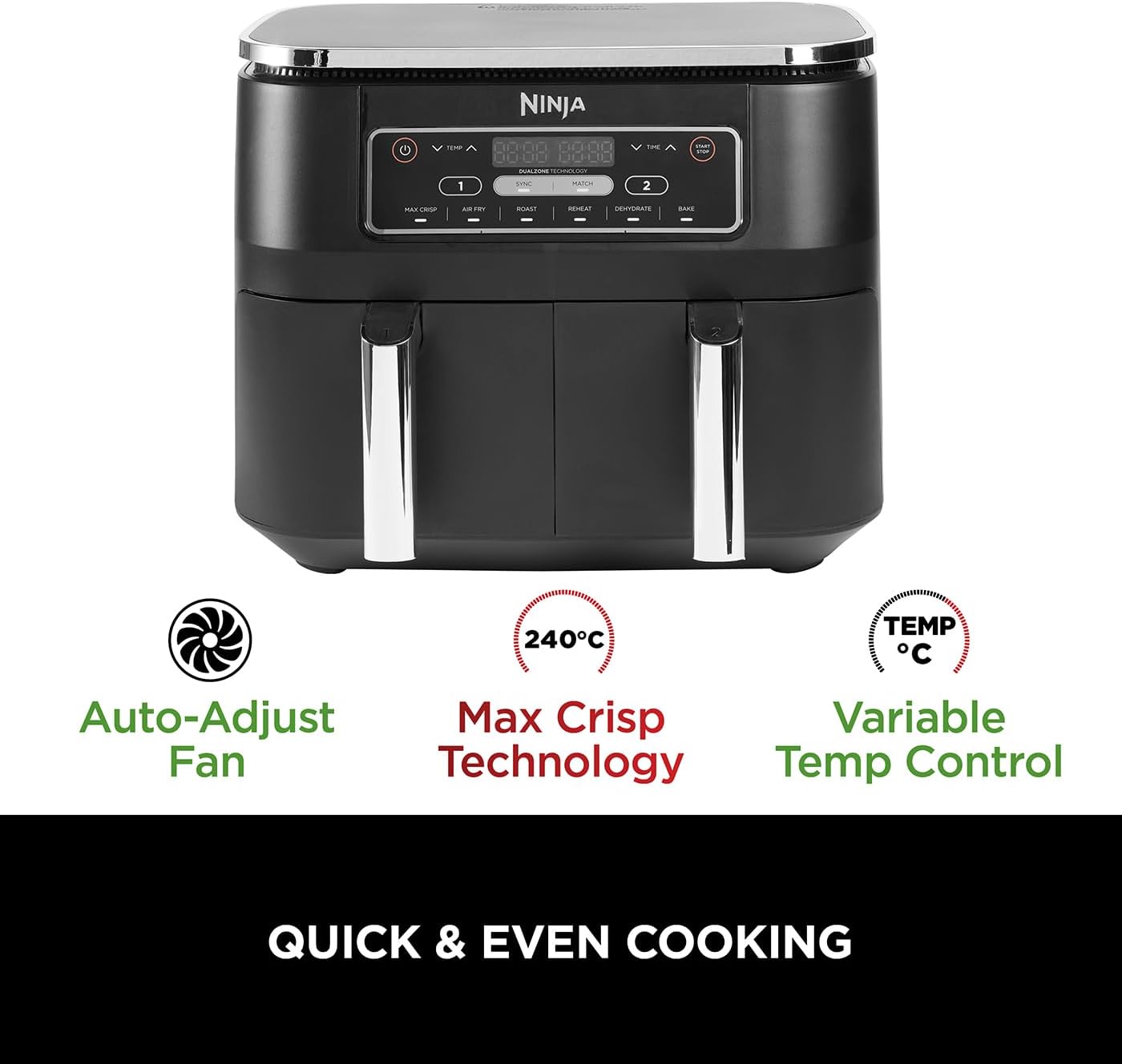 Ninja Foodi MAX Dual Zone Air Fryer, Amazon Exclusive, Tongs, 2 Drawers, 9.5L, 6-in-1, Use No Oil, Air Fry, Max Crisp, Roast, Bake, 8 Portions, Nonstick Dishwasher Safe Baskets, Copper/Black AF400UKCP