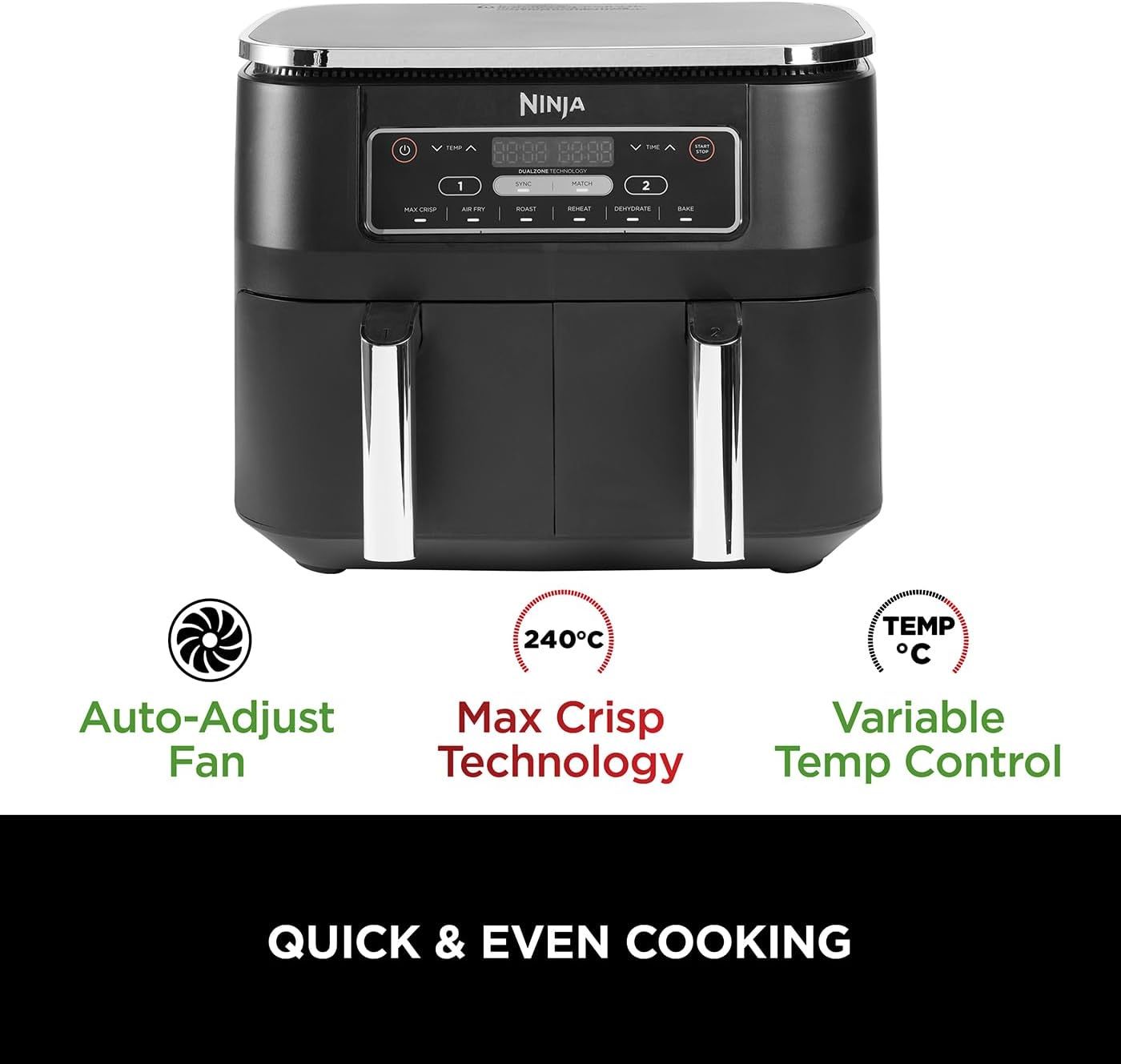 Ninja Foodi MAX Dual Zone Air Fryer, Amazon Exclusive, Tongs, 2 Drawers, 9.5L, 6-in-1, Use No Oil, Air Fry, Max Crisp, Roast, Bake, 8 Portions, Nonstick Dishwasher Safe Baskets, Copper/Black AF400UKCP