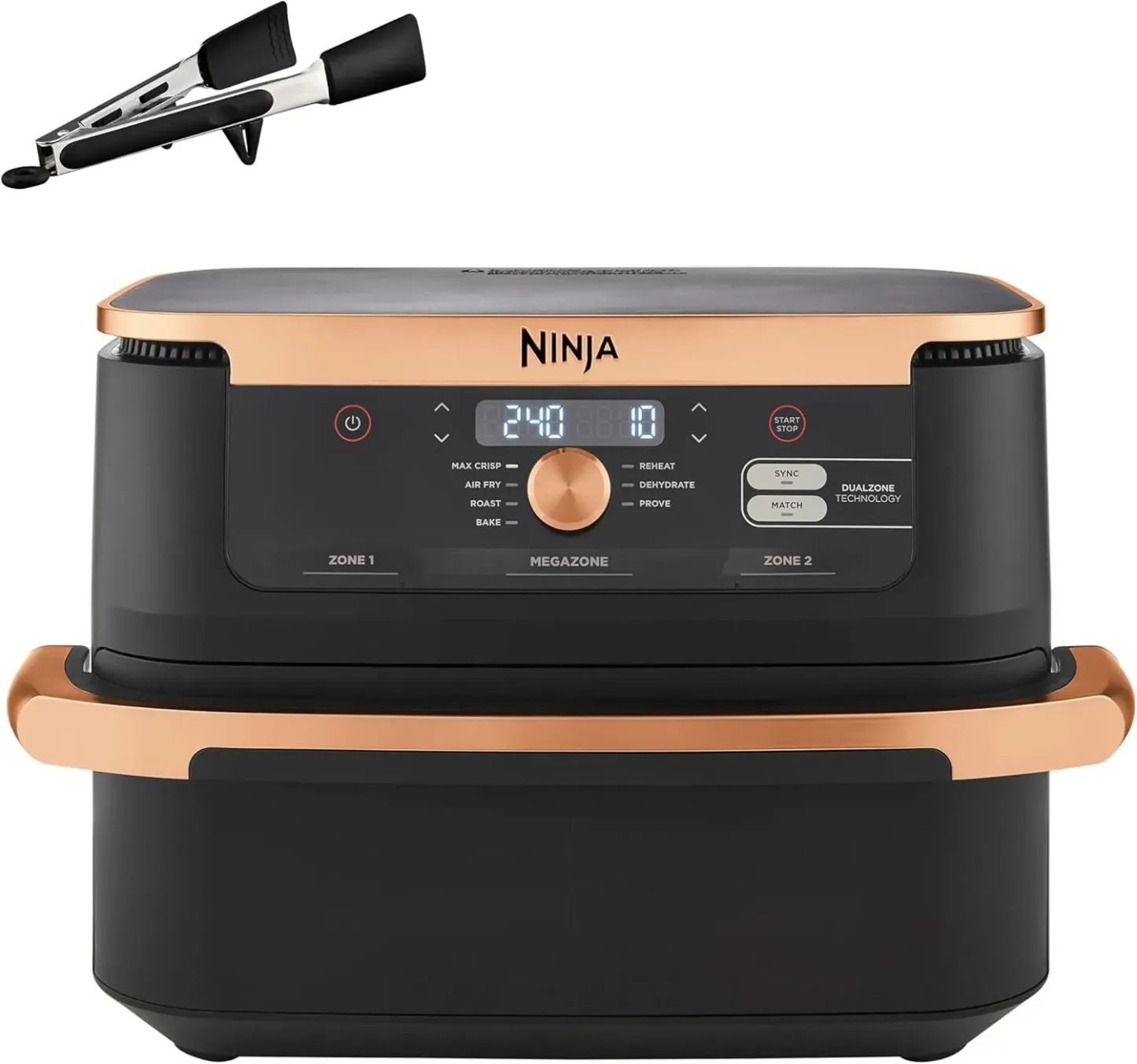 NINJA Foodi FlexDrawer Air Fryer, Dual Zone Avec Séparateur Amovible, Grand Tiroir de 10.4 L, 7-en-1, Double Zone, Pièces Antiadhésives Compatibles Au Lave-Vaisselle, Noir & Cuivre, AF500EUCP