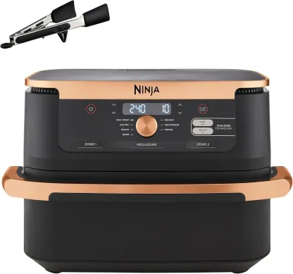 NINJA Foodi FlexDrawer Air Fryer, Dual Zone Avec Séparateur Amovible, Grand Tiroir de 10.4 L, 7-en-1, Double Zone, Pièces Antiadhésives Compatibles Au Lave-Vaisselle, Noir & Cuivre, AF500EUCP