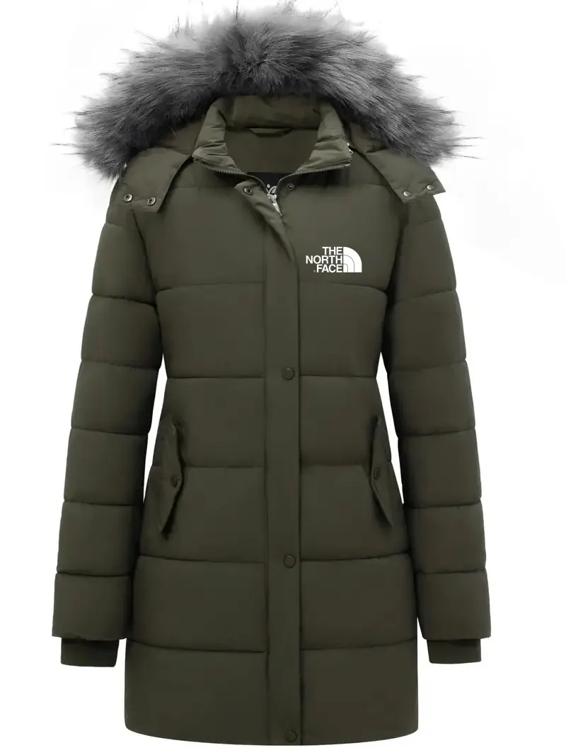 2024 THE NORthtTH FACE Women's coat, fur trim hooded padded jacket, casual long sleeve slim fit warm autumn and winter coat