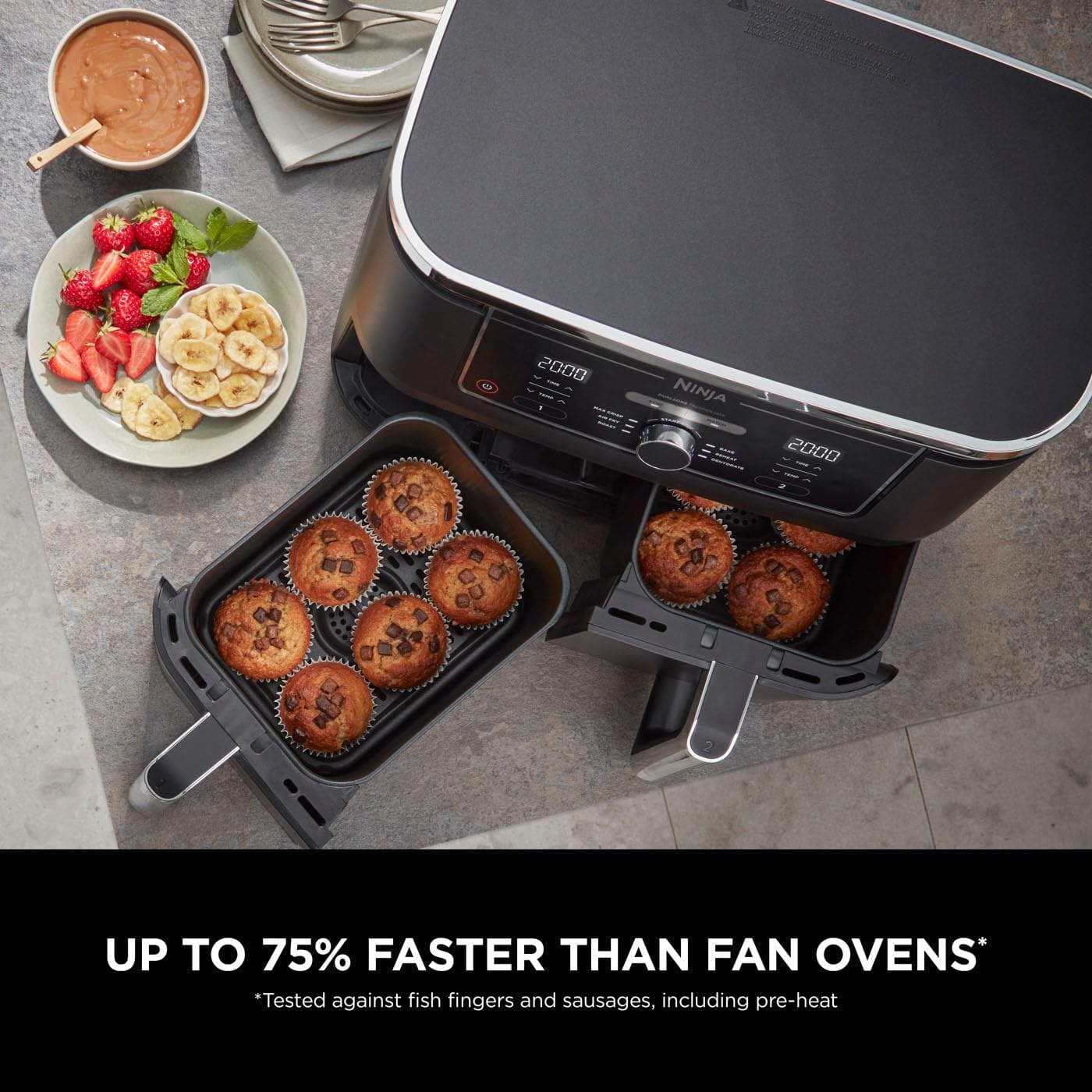 Ninja Foodi MAX Dual Zone Air Fryer, Amazon Exclusive, Tongs, 2 Drawers, 9.5L, 6-in-1, Use No Oil, Air Fry, Max Crisp, Roast, Bake, 8 Portions, Nonstick Dishwasher Safe Baskets, Copper/Black AF400UKCP