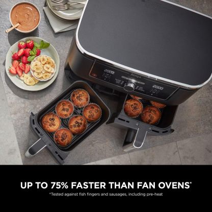 Ninja Foodi MAX Dual Zone Air Fryer, Amazon Exclusive, Tongs, 2 Drawers, 9.5L, 6-in-1, Use No Oil, Air Fry, Max Crisp, Roast, Bake, 8 Portions, Nonstick Dishwasher Safe Baskets, Copper/Black AF400UKCP