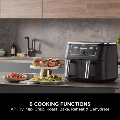 Ninja Foodi MAX Dual Zone Air Fryer, Amazon Exclusive, Tongs, 2 Drawers, 9.5L, 6-in-1, Use No Oil, Air Fry, Max Crisp, Roast, Bake, 8 Portions, Nonstick Dishwasher Safe Baskets, Copper/Black AF400UKCP