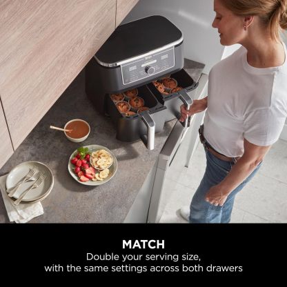 Ninja Foodi MAX Dual Zone Air Fryer, Amazon Exclusive, Tongs, 2 Drawers, 9.5L, 6-in-1, Use No Oil, Air Fry, Max Crisp, Roast, Bake, 8 Portions, Nonstick Dishwasher Safe Baskets, Copper/Black AF400UKCP