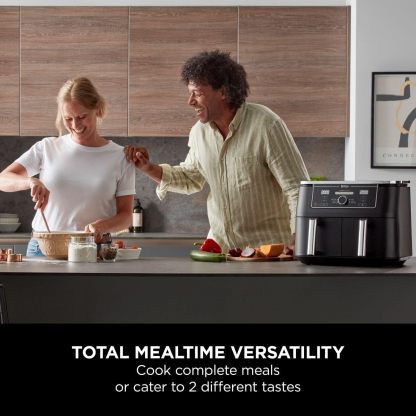 Ninja Foodi MAX Dual Zone Air Fryer, Amazon Exclusive, Tongs, 2 Drawers, 9.5L, 6-in-1, Use No Oil, Air Fry, Max Crisp, Roast, Bake, 8 Portions, Nonstick Dishwasher Safe Baskets, Copper/Black AF400UKCP