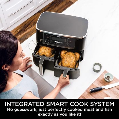 Ninja Foodi MAX Dual Zone Air Fryer, Amazon Exclusive, Tongs, 2 Drawers, 9.5L, 6-in-1, Use No Oil, Air Fry, Max Crisp, Roast, Bake, 8 Portions, Nonstick Dishwasher Safe Baskets, Copper/Black AF400UKCP