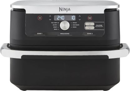 Ninja Foodi MAX Dual Zone Air Fryer, Amazon Exclusive, Tongs, 2 Drawers, 9.5L, 6-in-1, Use No Oil, Air Fry, Max Crisp, Roast, Bake, 8 Portions, Nonstick Dishwasher Safe Baskets, Copper/Black AF400UKCP