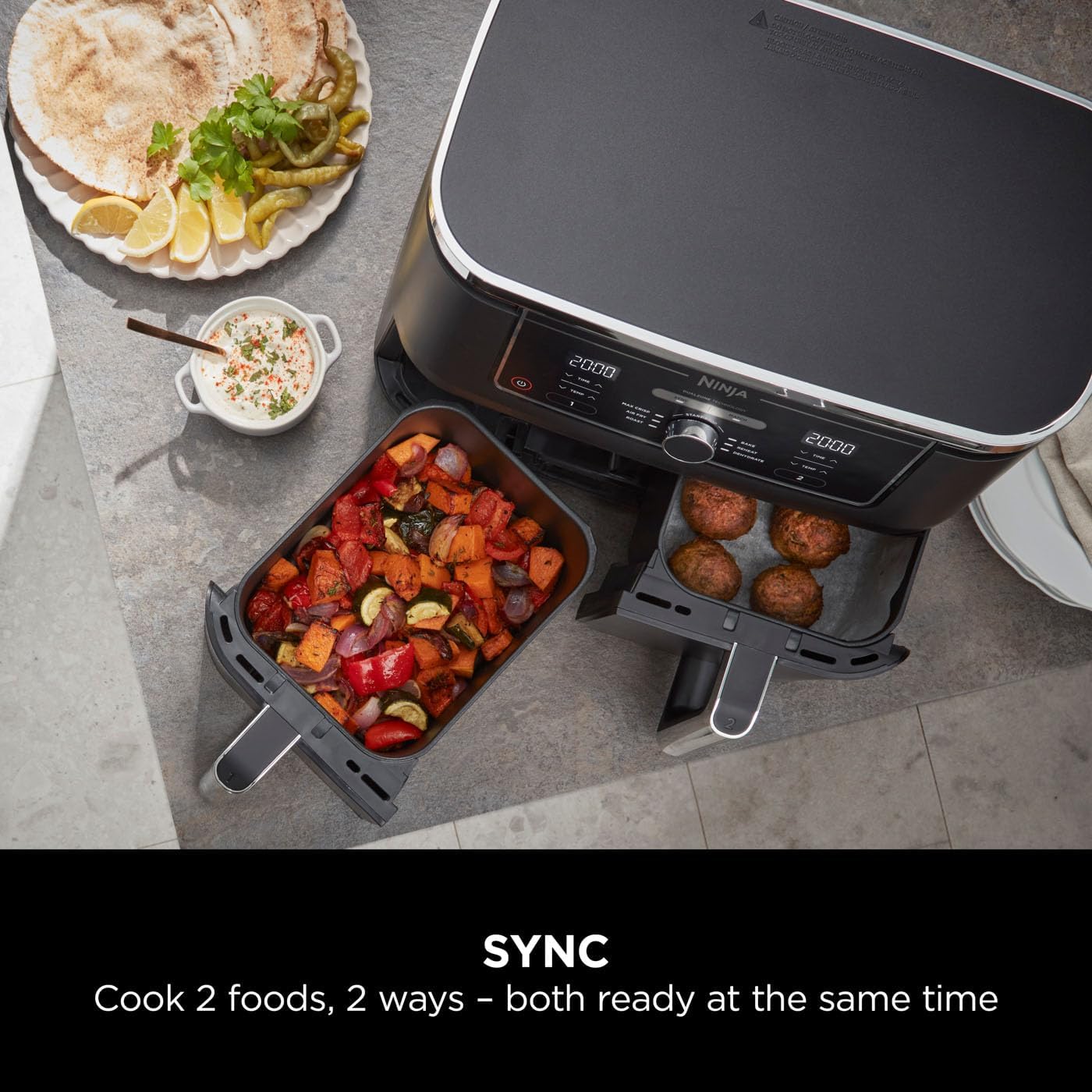 Ninja Foodi MAX Dual Zone Air Fryer, Amazon Exclusive, Tongs, 2 Drawers, 9.5L, 6-in-1, Use No Oil, Air Fry, Max Crisp, Roast, Bake, 8 Portions, Nonstick Dishwasher Safe Baskets, Copper/Black AF400UKCP