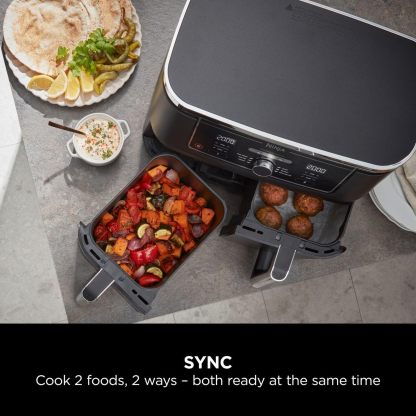 Ninja Foodi MAX Dual Zone Air Fryer, Amazon Exclusive, Tongs, 2 Drawers, 9.5L, 6-in-1, Use No Oil, Air Fry, Max Crisp, Roast, Bake, 8 Portions, Nonstick Dishwasher Safe Baskets, Copper/Black AF400UKCP
