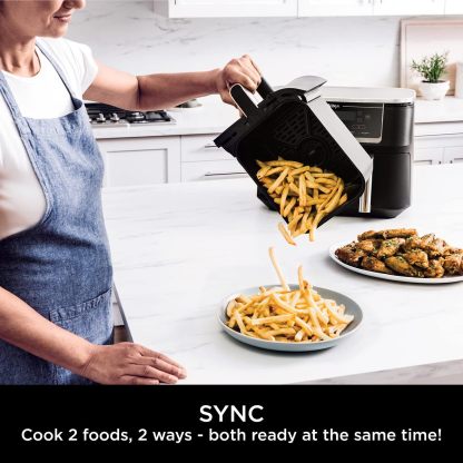 Ninja Foodi MAX Dual Zone Air Fryer, Amazon Exclusive, Tongs, 2 Drawers, 9.5L, 6-in-1, Use No Oil, Air Fry, Max Crisp, Roast, Bake, 8 Portions, Nonstick Dishwasher Safe Baskets, Copper/Black AF400UKCP