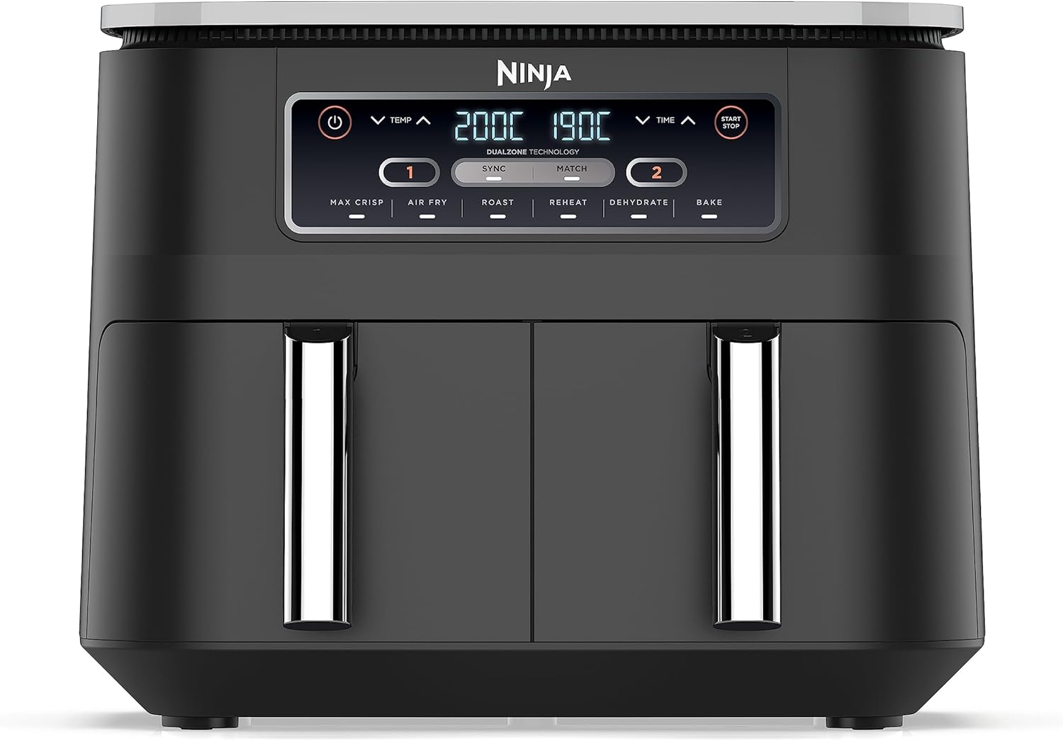 Ninja Foodi MAX Dual Zone Air Fryer, Amazon Exclusive, Tongs, 2 Drawers, 9.5L, 6-in-1, Use No Oil, Air Fry, Max Crisp, Roast, Bake, 8 Portions, Nonstick Dishwasher Safe Baskets, Copper/Black AF400UKCP