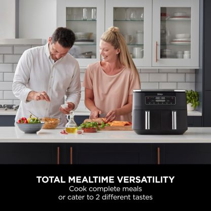 Ninja Foodi MAX Dual Zone Air Fryer, Amazon Exclusive, Tongs, 2 Drawers, 9.5L, 6-in-1, Use No Oil, Air Fry, Max Crisp, Roast, Bake, 8 Portions, Nonstick Dishwasher Safe Baskets, Copper/Black AF400UKCP