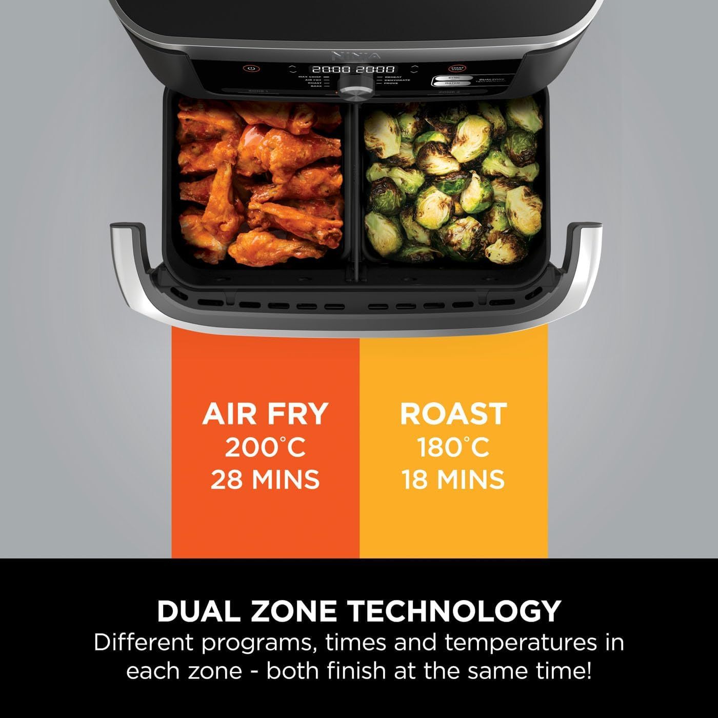 Ninja Foodi MAX Dual Zone Air Fryer, Amazon Exclusive, Tongs, 2 Drawers, 9.5L, 6-in-1, Use No Oil, Air Fry, Max Crisp, Roast, Bake, 8 Portions, Nonstick Dishwasher Safe Baskets, Copper/Black AF400UKCP