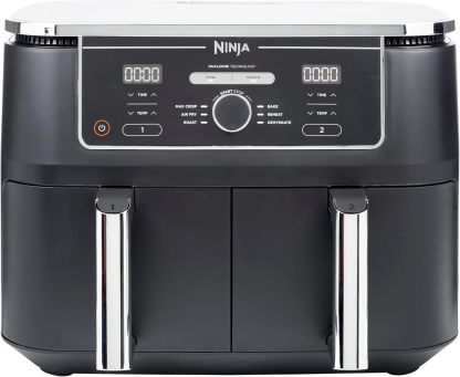 Ninja Foodi MAX Dual Zone Air Fryer, Amazon Exclusive, Tongs, 2 Drawers, 9.5L, 6-in-1, Use No Oil, Air Fry, Max Crisp, Roast, Bake, 8 Portions, Nonstick Dishwasher Safe Baskets, Copper/Black AF400UKCP