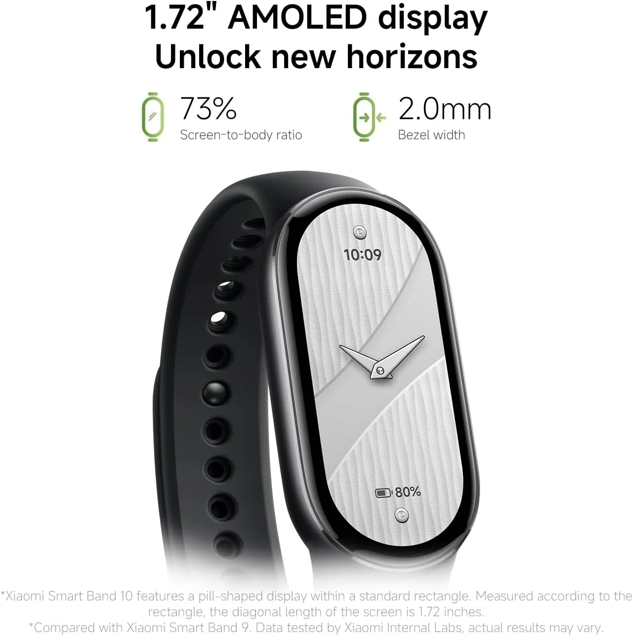 Xiaomi Smart Band 10, Montre Connectée, Boîtier alu, Suivi d'Activité, Écran AMOLED 1.72'', Autonomie 21 Jours, Charge Rapide, Suivi santé & Sommeil,150+ Sports, iOS & Android, 5 ATM, Boussole