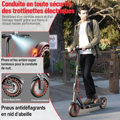 TODIMART T3 Trottinette Electrique Adulte antivol Ultra Legere, Moteur 350W/25KM/H Autonomie 35KM Batterie 36V 7.8Ah,Trotinette électrique Adulte Pliable pneus nid d'abeille increvables, Charge 120kg