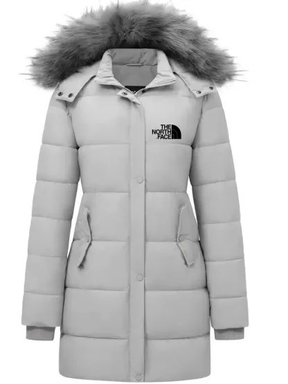 2024 THE NORthtTH FACE Women's coat, fur trim hooded padded jacket, casual long sleeve slim fit warm autumn and winter coat