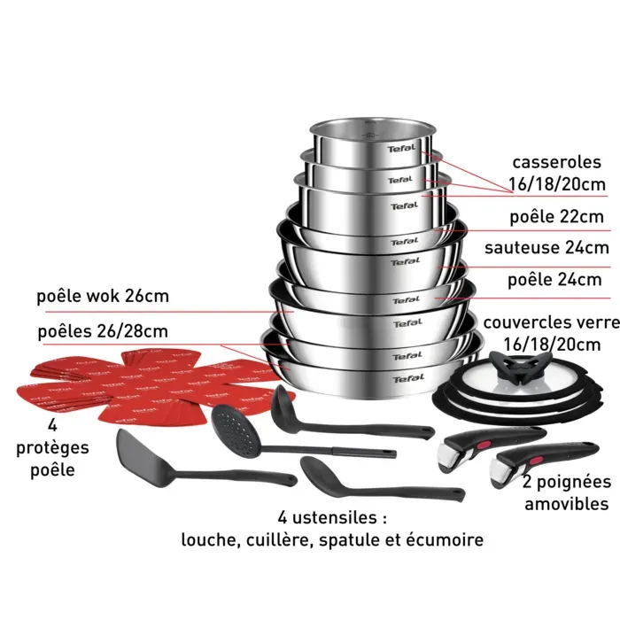 Tefal Ingenio Emotion On, Set 22 pièces, Inox, Empilable, L897SM04