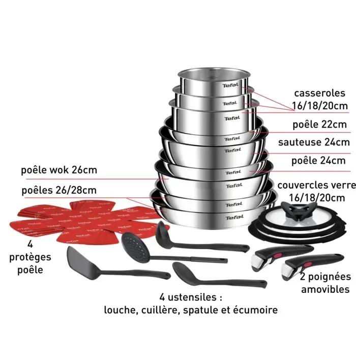 Tefal Ingenio Emotion On, Set 22 pièces, Inox, Empilable, L897SM04