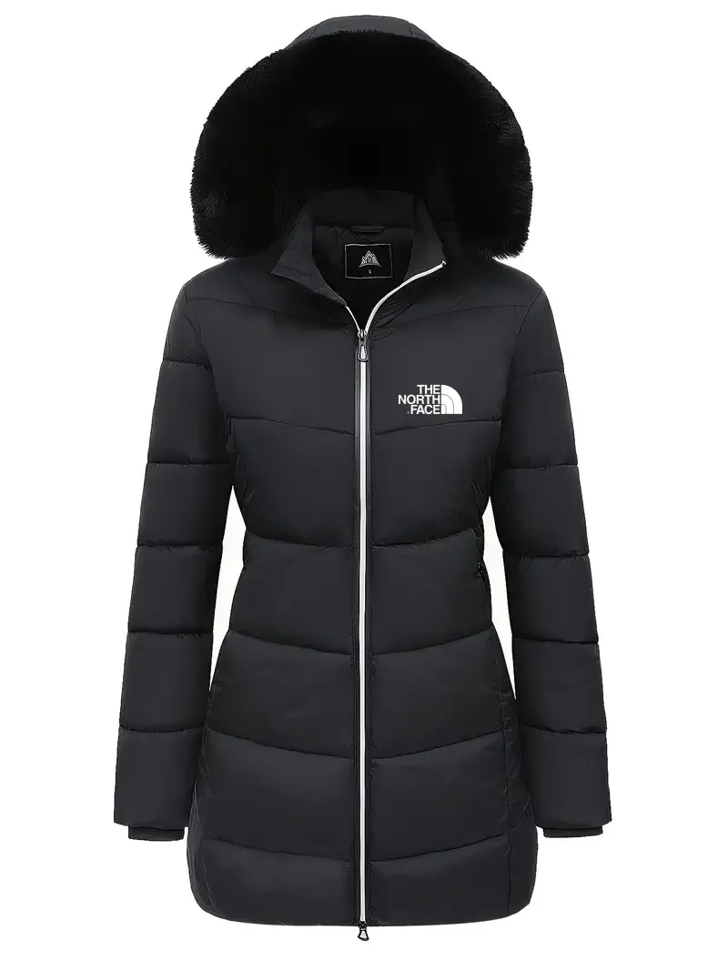 2024 THE NORthtTH FACE-Zipper Fur Lined Hooded Down Jacket Casual Warm Long Sleeve Fur Lined Warm Autumn and Winter Women's Clothing