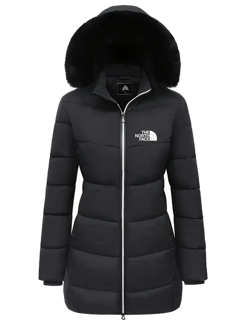 2024 THE NORthtTH FACE-Zipper Fur Lined Hooded Down Jacket Casual Warm Long Sleeve Fur Lined Warm Autumn and Winter Women's Clothing