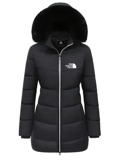 2024 THE NORthtTH FACE-Zipper Fur Lined Hooded Down Jacket Casual Warm Long Sleeve Fur Lined Warm Autumn and Winter Women's Clothing