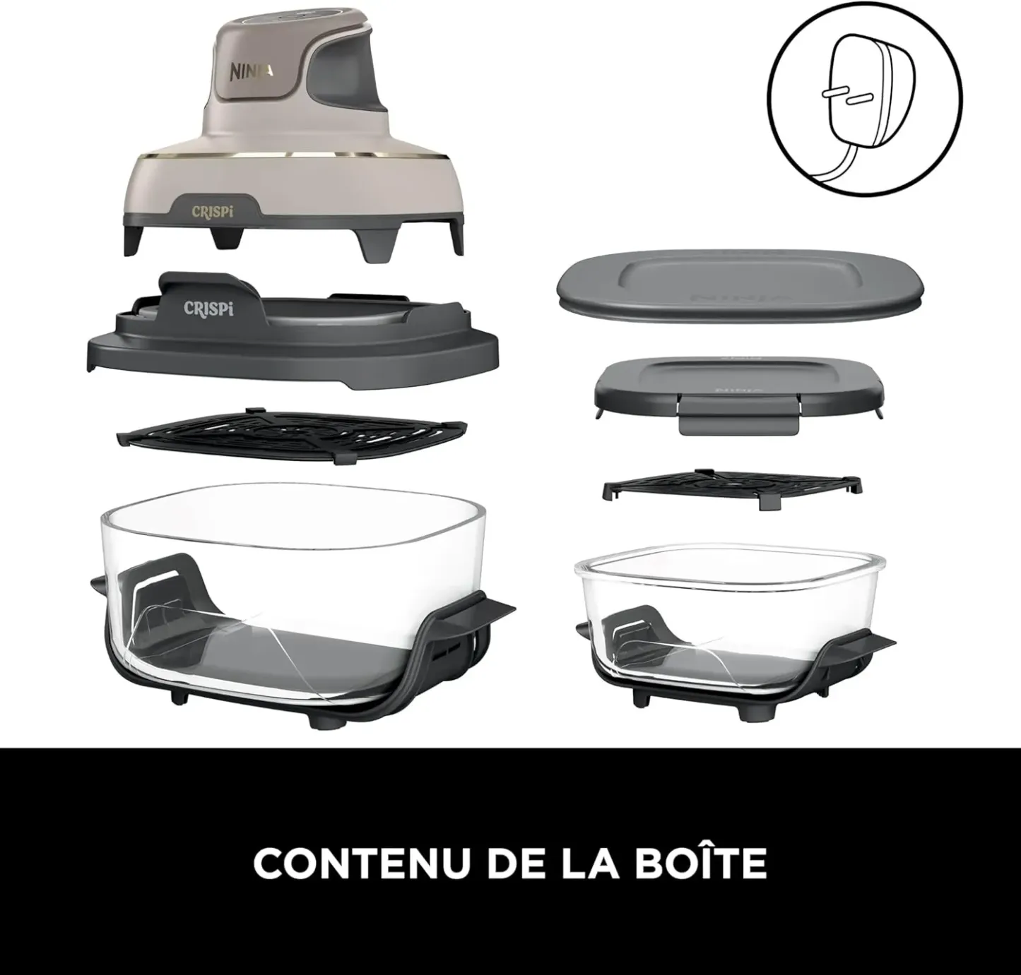 Ninja CRISPi Friteuse sans huile portable, 3,8L, 4-en-1 : Frire sans huile, Rôtir, Garder au chaud, Recroustiller, Design compact, 2 récipients avec couvercles, 1 700 W, Stone/or FN101EUSTGD