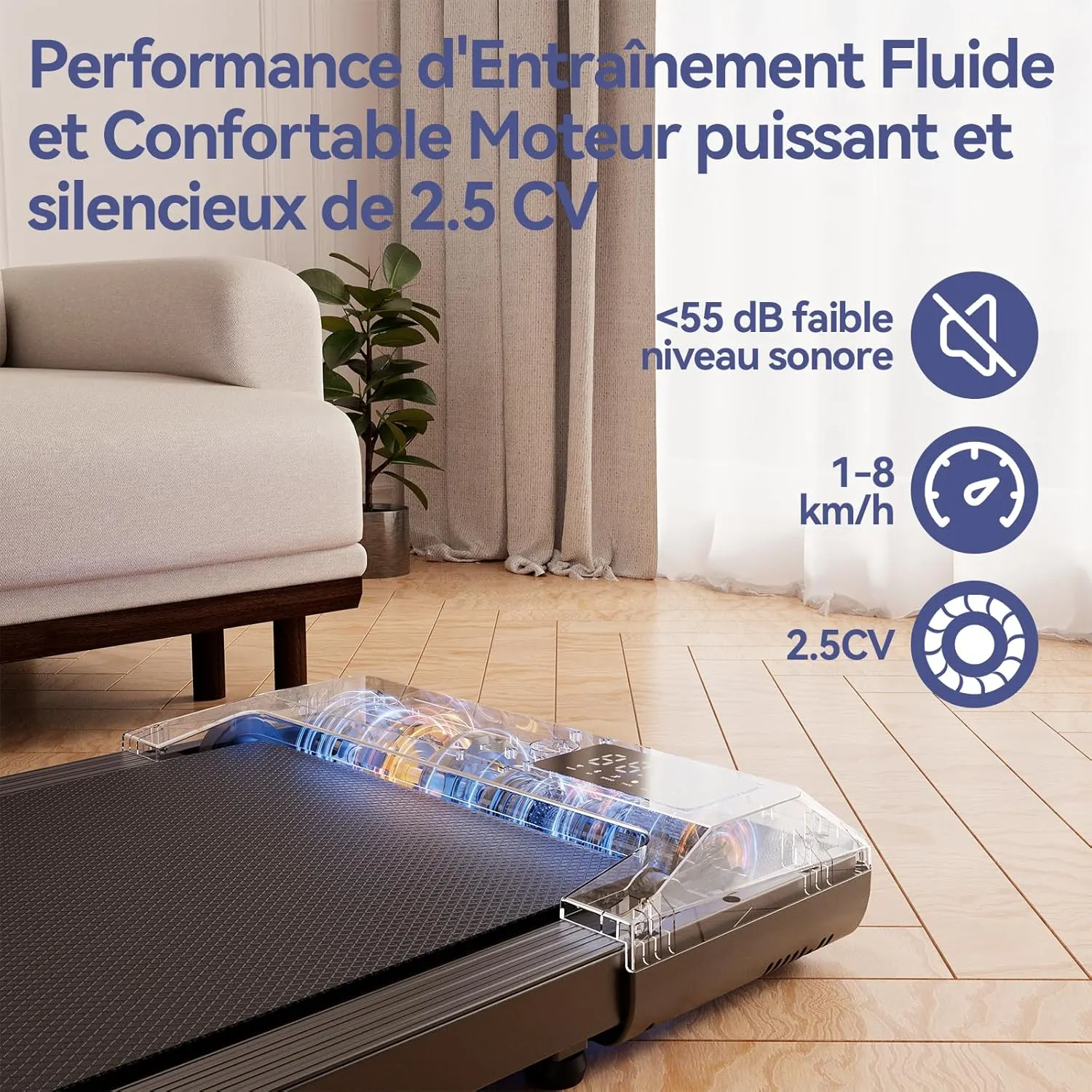 Copant Tapis de Marche, Tapis de Course avec LCD Écarn, 2.5 HP Walking Pad avec APP &Télécommande，Charge Max 113 kg, avec Parcours d'Entraînement et Courses, 1-4km/h pour Domicile ou Bureau