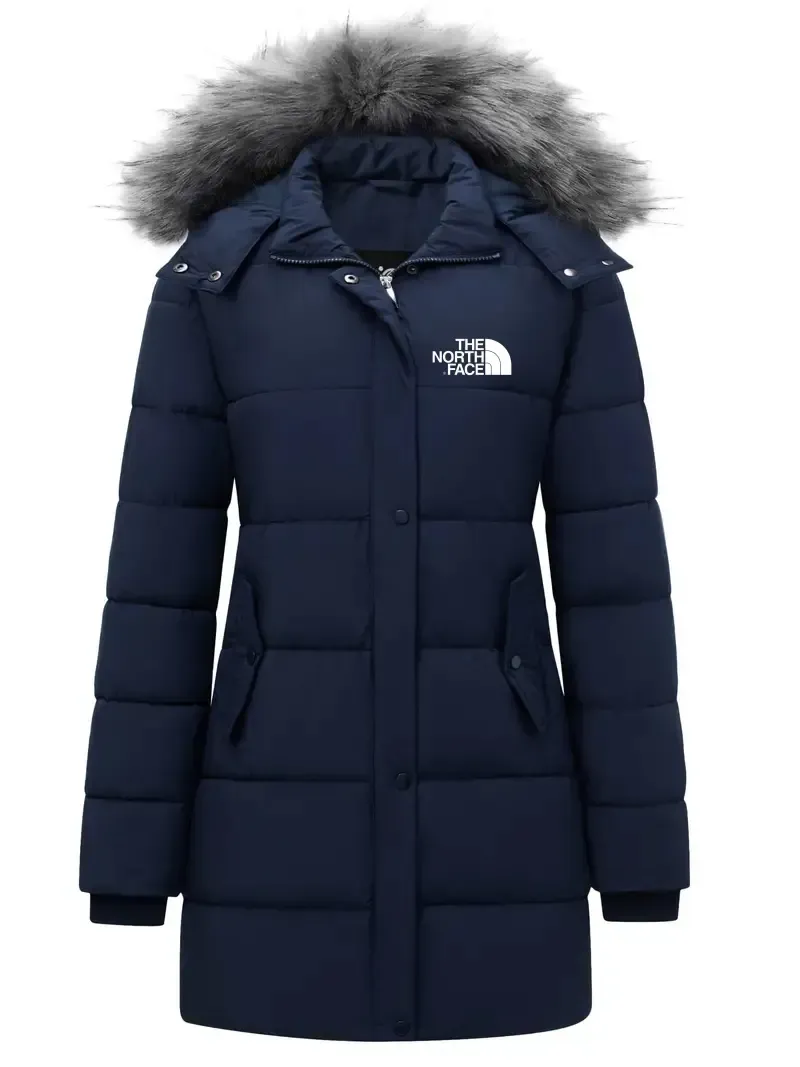 2024 THE NORthtTH FACE Women's coat, fur trim hooded padded jacket, casual long sleeve slim fit warm autumn and winter coat