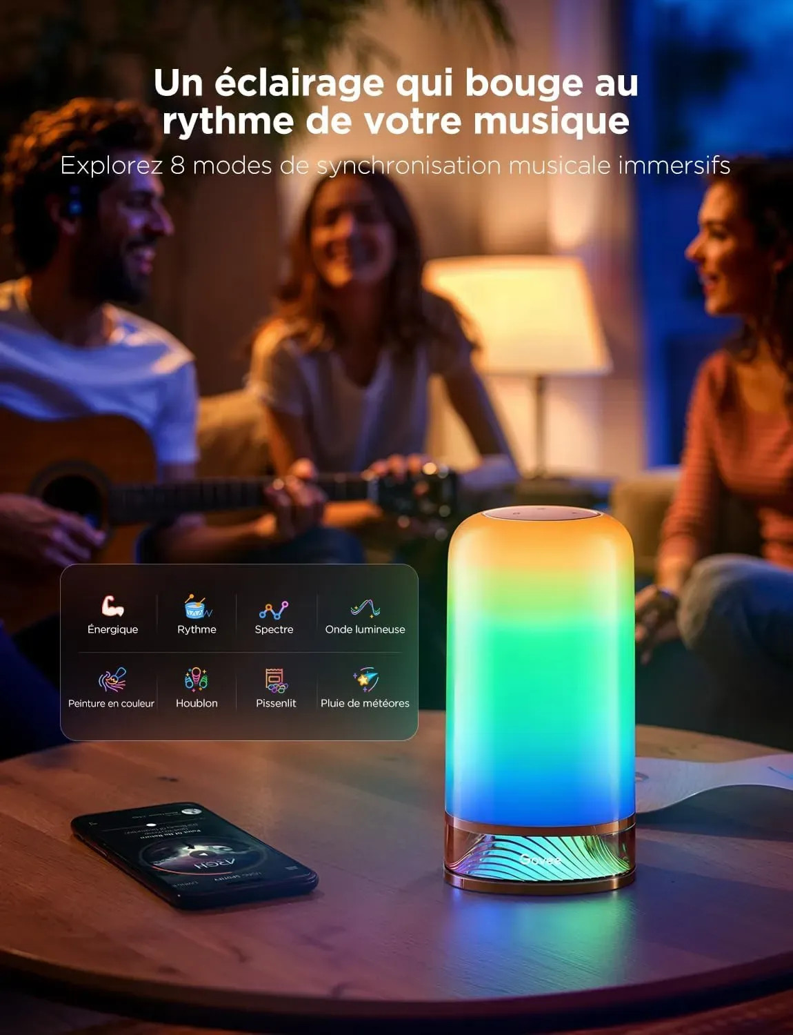 Govee Lampe de Chevet LED, Lampe de Table Tactile Dimmable RGBICWW avec 64 Modes Scène, Compatible avec Alexa,Fonctionne avec Matter, 2700-6500k, 500 Lumens, pour Salon et Chambre (Filaire) [Classe énergétique G]