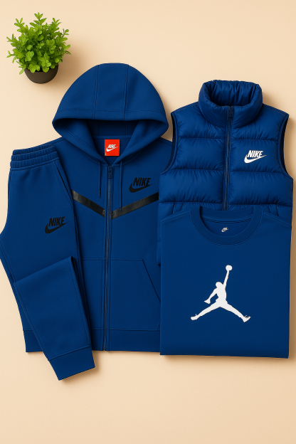 Ensemble Homme 4 Pièces Gris – Sweat à Capuche, Gilet Matelassé, Jogging et T-Shirt