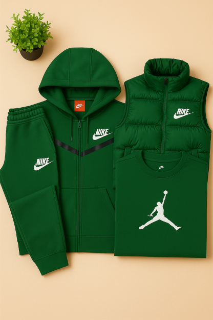 Ensemble Homme 4 Pièces Gris – Sweat à Capuche, Gilet Matelassé, Jogging et T-Shirt