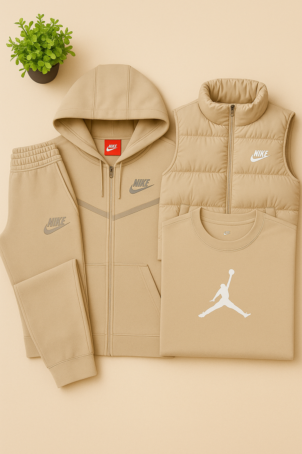 Ensemble Homme 4 Pièces Gris – Sweat à Capuche, Gilet Matelassé, Jogging et T-Shirt
