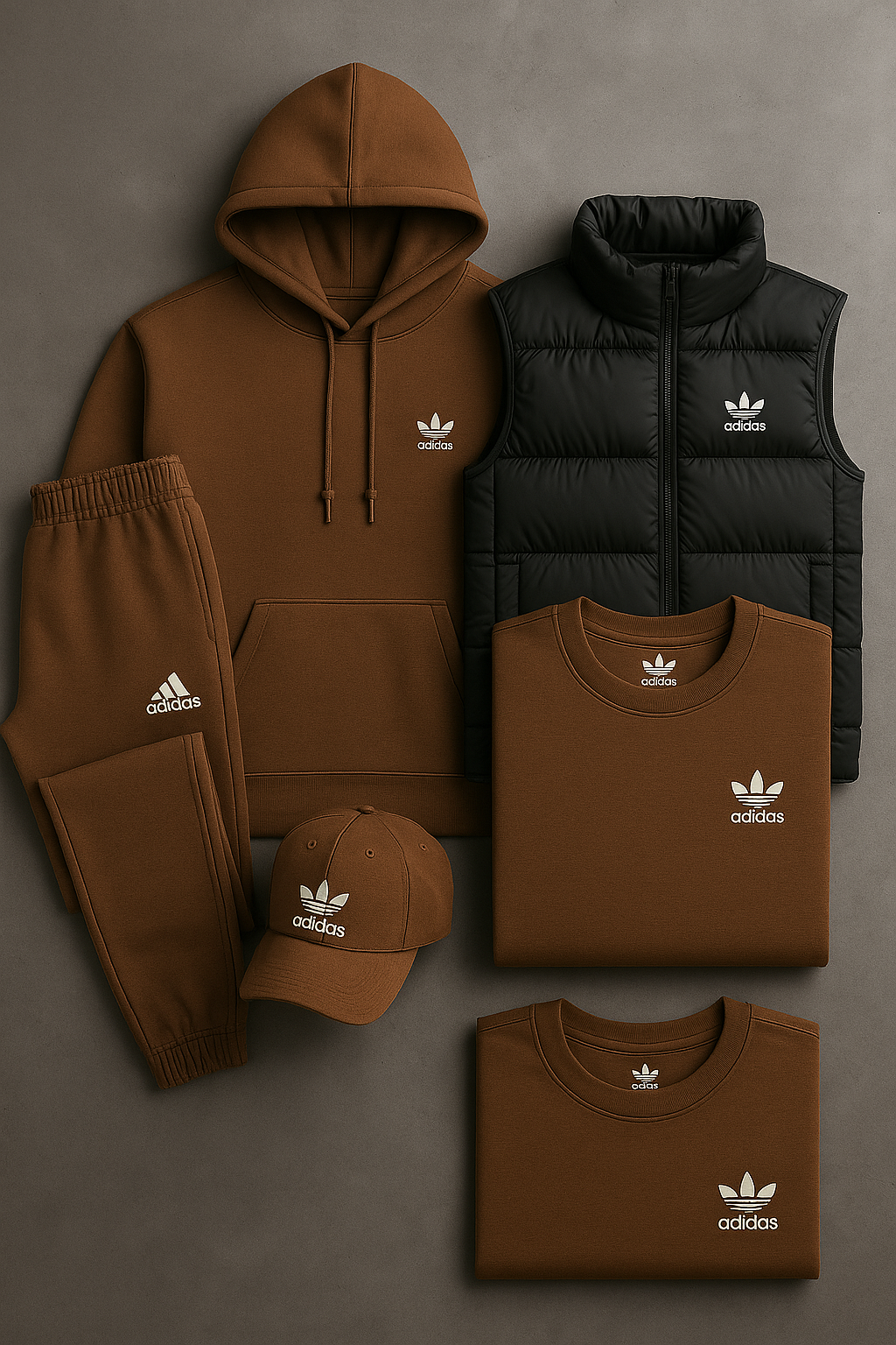 Ensemble 5 Pièces Homme – Sweat à Capuche, Gilet Matelassé, T-Shirt, Pantalon Jogging et Casquette | Confort Sport & Style Quotidien