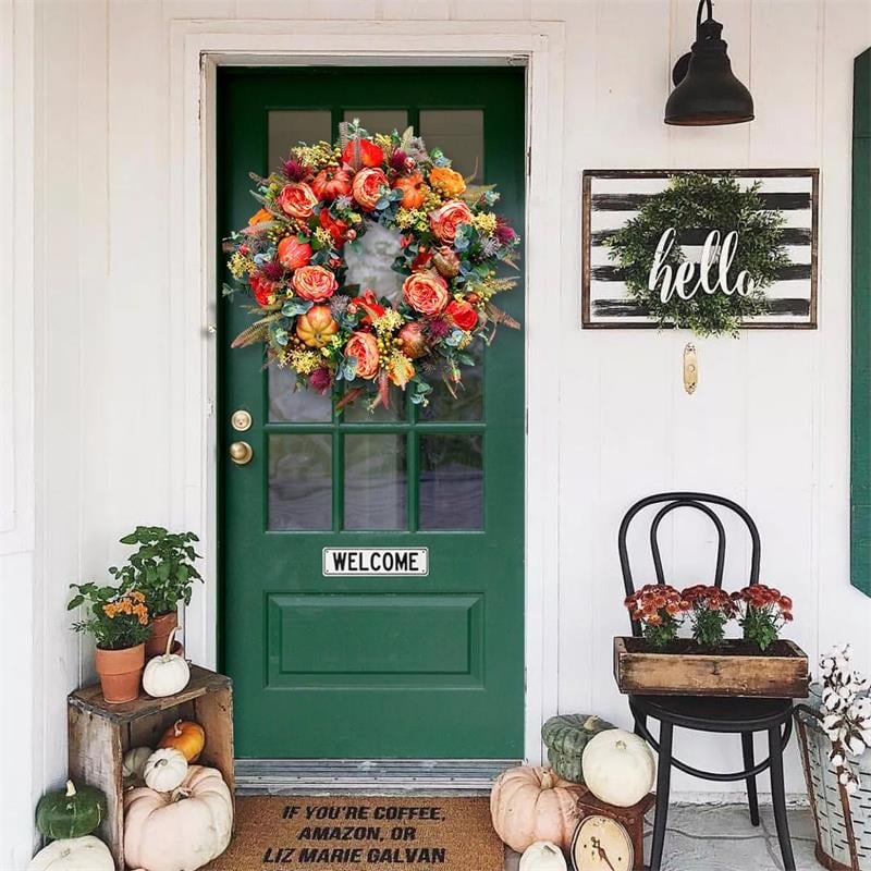 💖🔥LAST DAY 49% OFF--💖Fall Peony And Pumpkin Wreath - Year Round Wreath--🔥BUY 2 FREE SHIPPING
