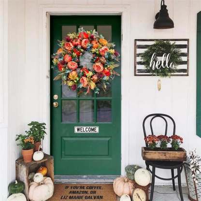 💖🔥LAST DAY 49% OFF--💖Fall Peony And Pumpkin Wreath - Year Round Wreath--🔥BUY 2 FREE SHIPPING