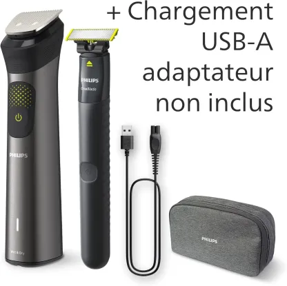 Philips Series 9000 - Tondeuse 14-en-1, OneBlade, coupe précise, contours nets, rasage pratique, trousse de toilette Premium, lame OneBlade supplémentaire (modèle MG9550/15)