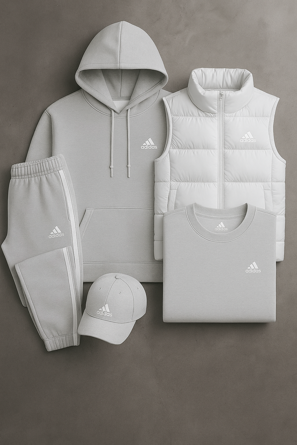Ensemble 5 Pièces Homme – Sweat à Capuche, Gilet Matelassé, T-Shirt, Pantalon Jogging et Casquette | Confort Sport & Style Quotidien