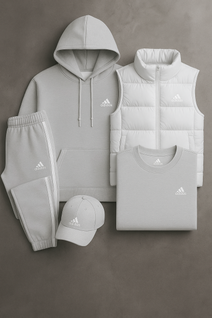 Ensemble 5 Pièces Homme – Sweat à Capuche, Gilet Matelassé, T-Shirt, Pantalon Jogging et Casquette | Confort Sport & Style Quotidien