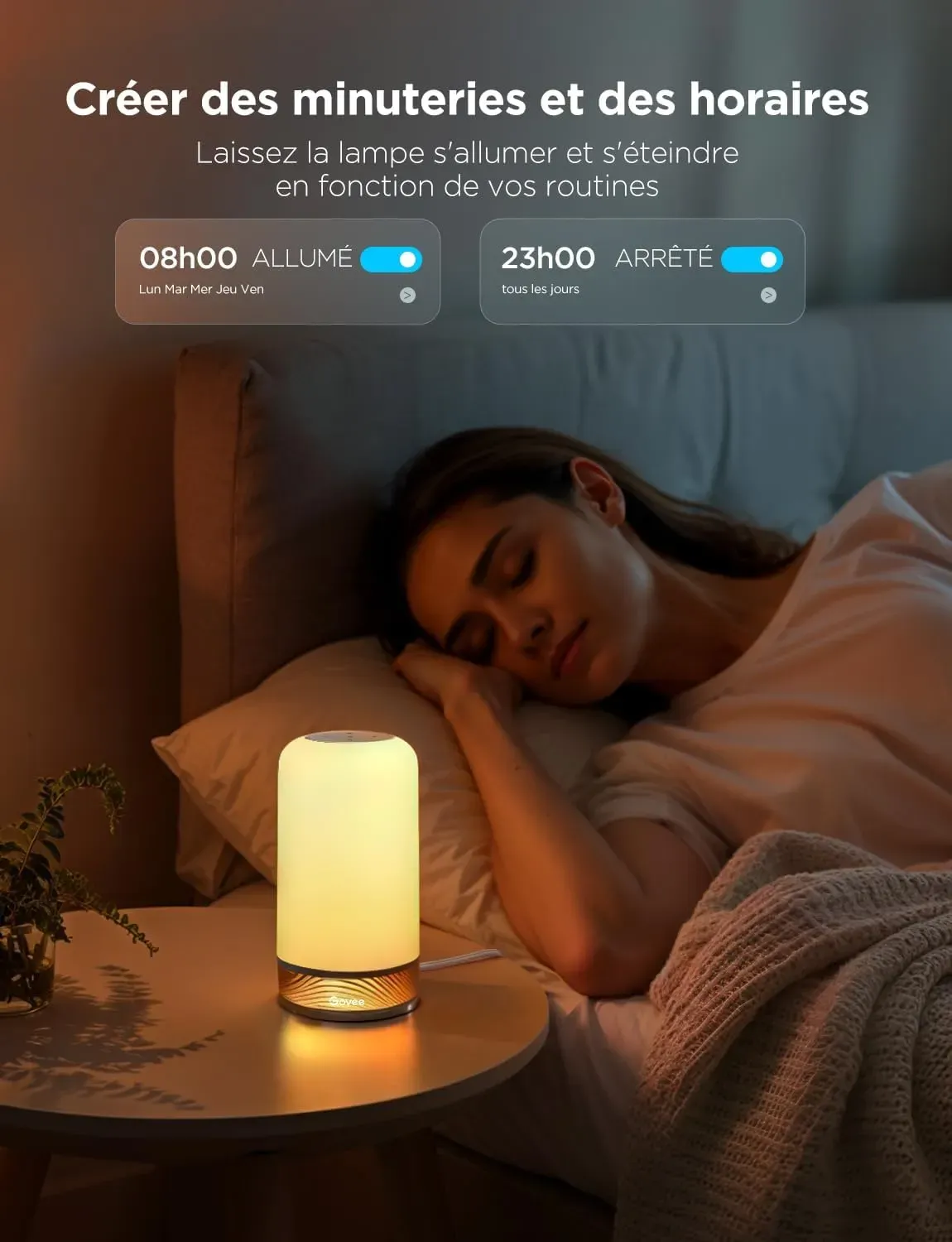 Govee Lampe de Chevet LED, Lampe de Table Tactile Dimmable RGBICWW avec 64 Modes Scène, Compatible avec Alexa,Fonctionne avec Matter, 2700-6500k, 500 Lumens, pour Salon et Chambre (Filaire) [Classe énergétique G]