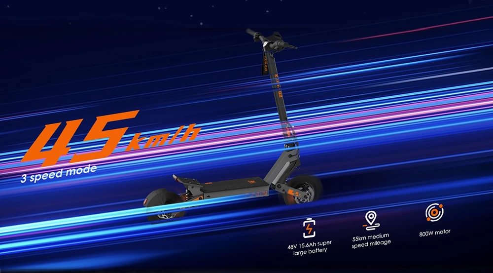Kukirin G2 Foldable Electric Scooter 2025 Upgrade 800W Motor 48V 15.6Ah Battery 10-inch Tire 45km/h Max Speed 55km Range Touchscreen Display Disc Brake 7 Light System - Black