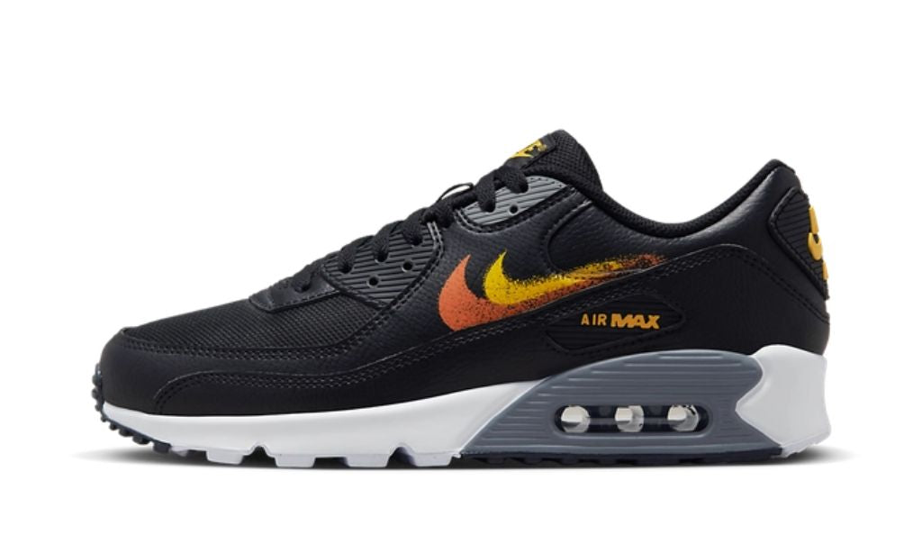 Nittgke Air Max 90 Spray Paint Swoosh Black University Gold