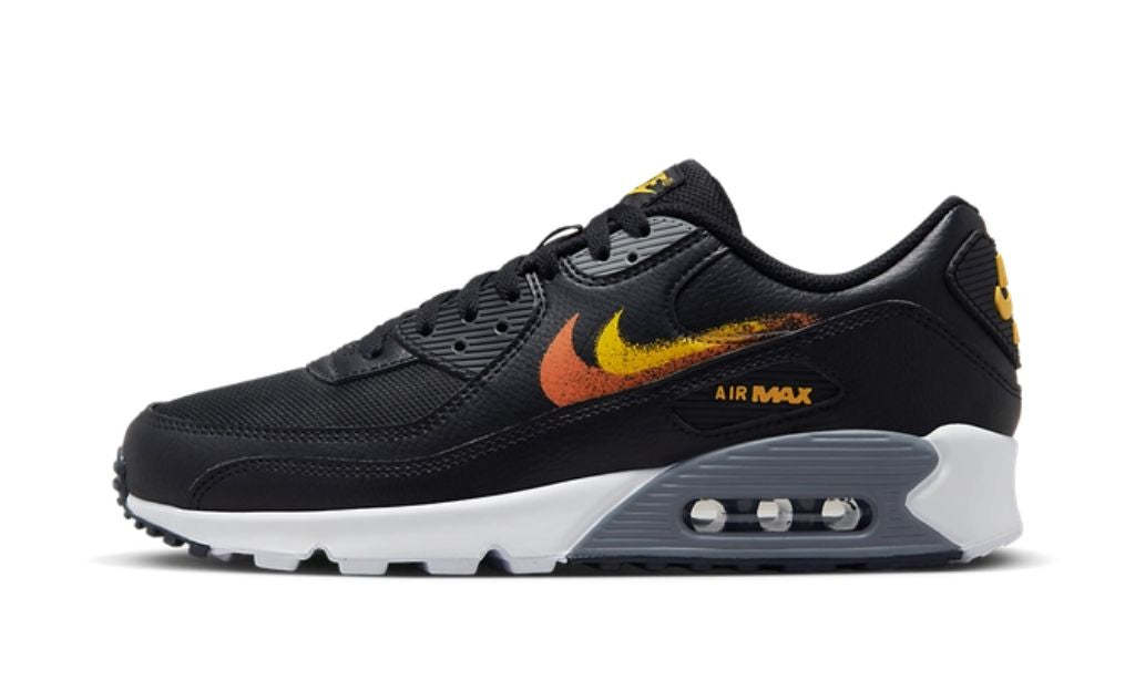 Nittgke Air Max 90 Spray Paint Swoosh Black University Gold