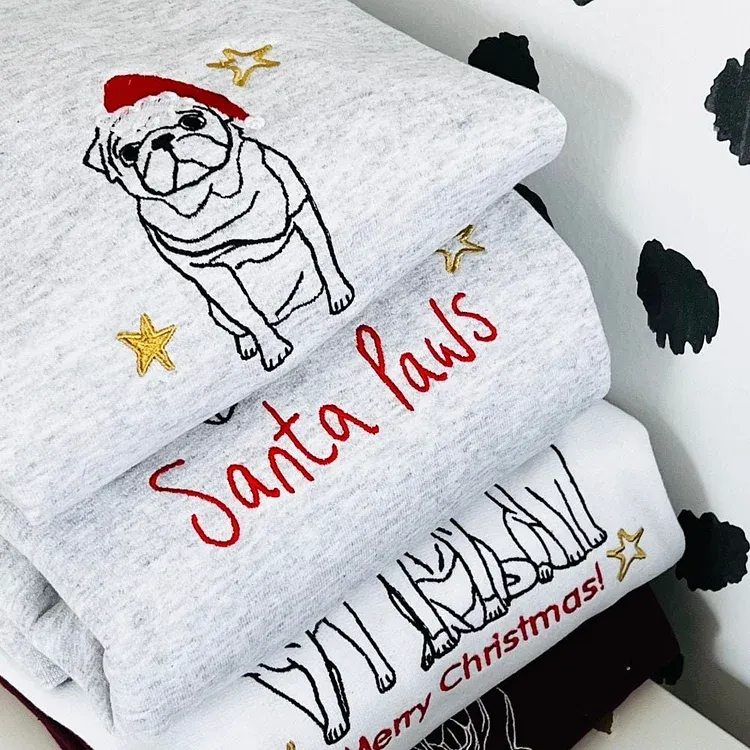Custom Pet Portrait Christmas Starry Night Outline Embroidered Sweatshirt, Hoodie, T-Shirt