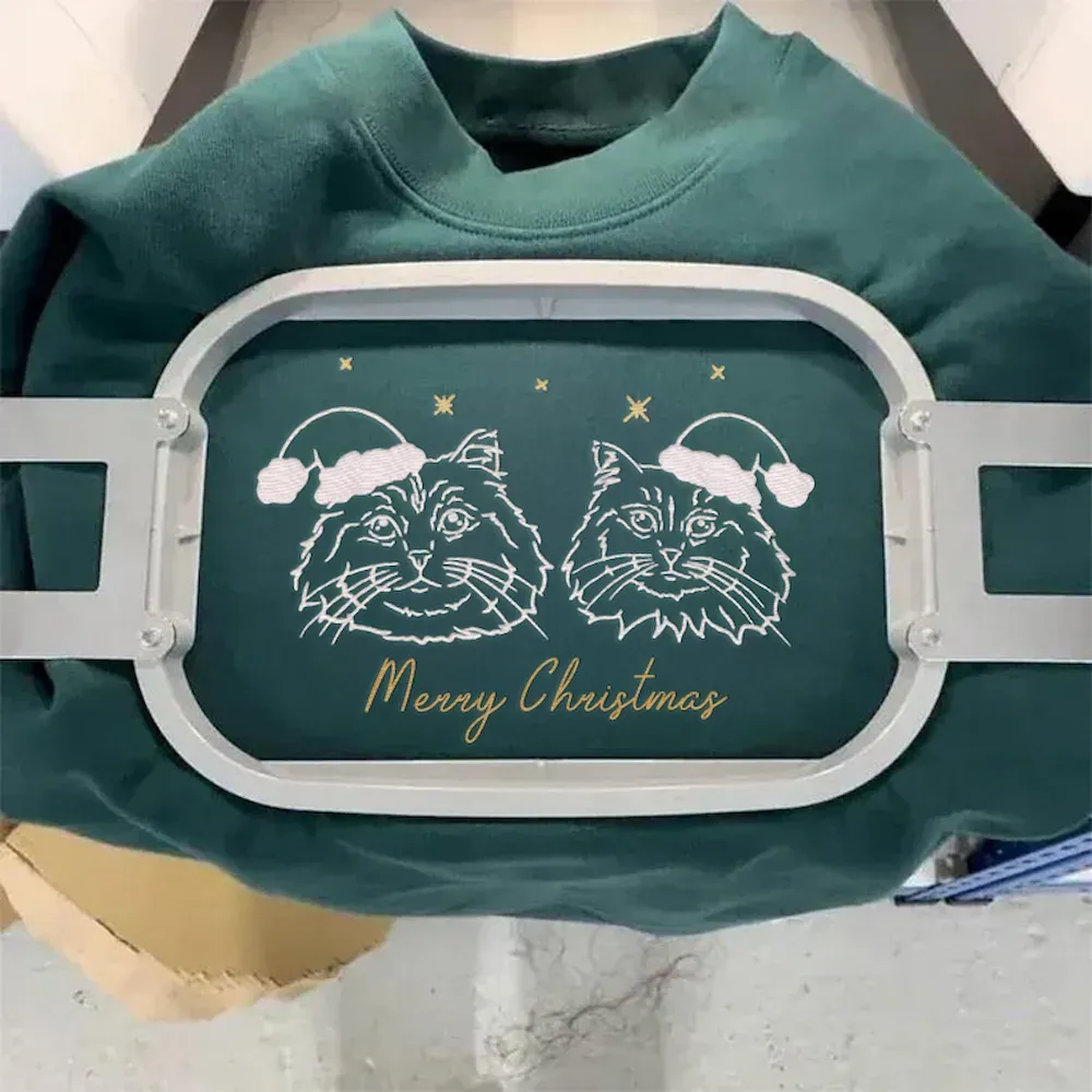 Custom Pet Photos Outline Embroidery Christmas Special Sweatshirts, Ho