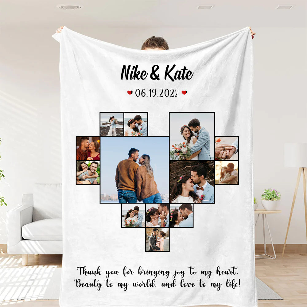Custom Heart Photo Blanket, Heart Love Collage Anniversary Gift-ilovevango